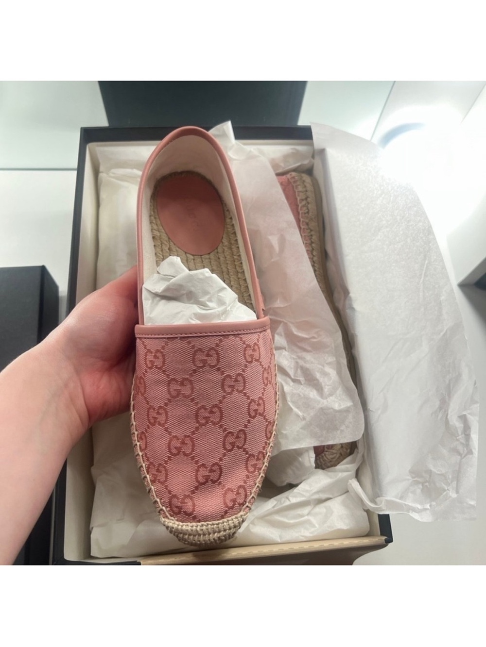 Gucci Pink GG Canvas Espadrilles with Braided Jute Sole